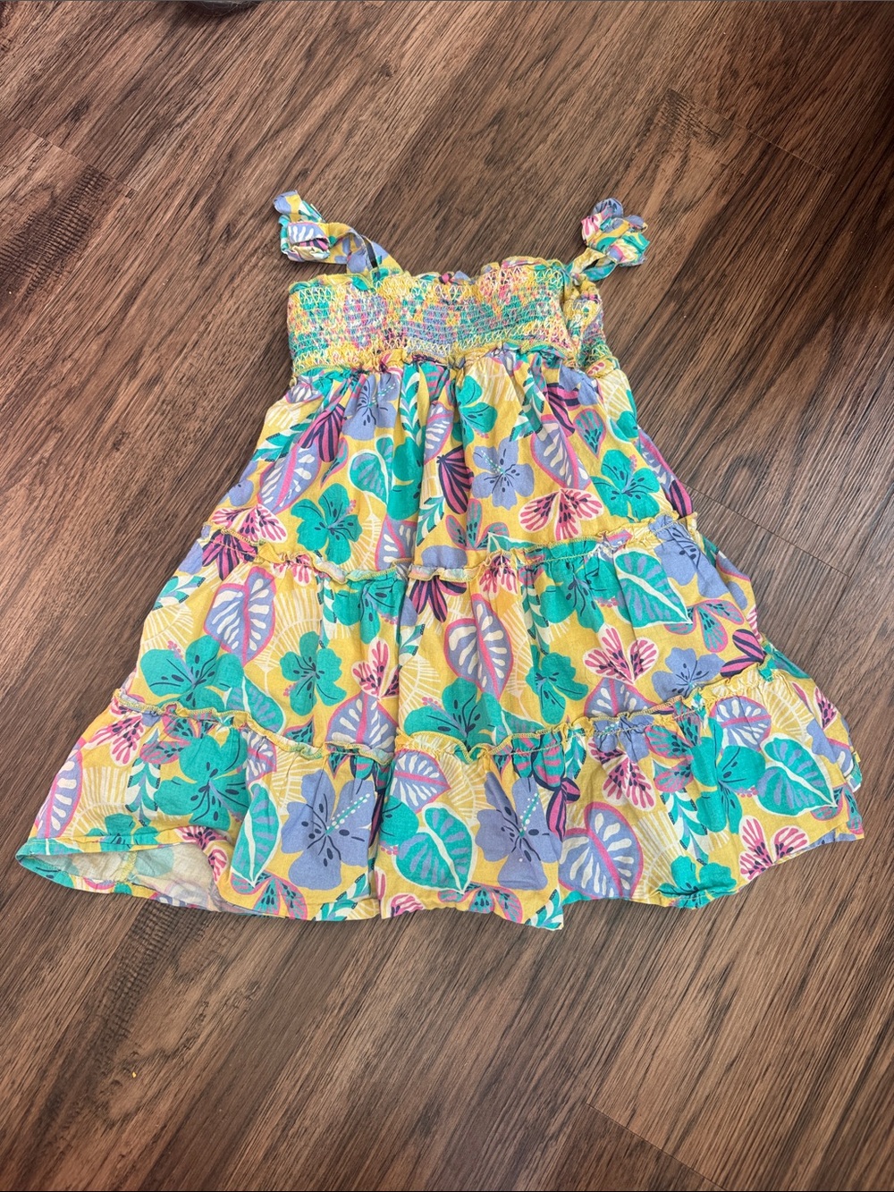 Cat & Jack Yellow Floral Tiered Sundress with Teal & Lavender Accents
